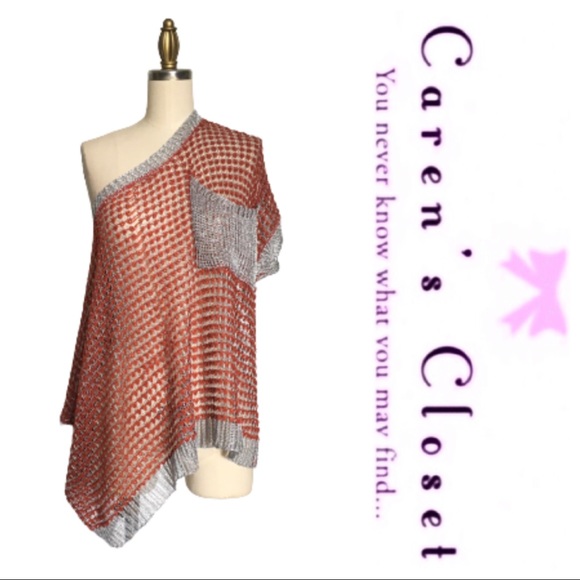 Vintage Metallic Red & Silver Mod Crochet Top - Picture 2 of 3